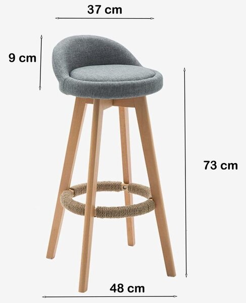 2 db bárszék szett, Quasar & Co.® LOFT, forgatható, 360°-os forgórendszerrel, magas kialakítás, textil/fa/szivacs kárpitozás, alkalmas konyhába, 37x37x80 cm, szürke