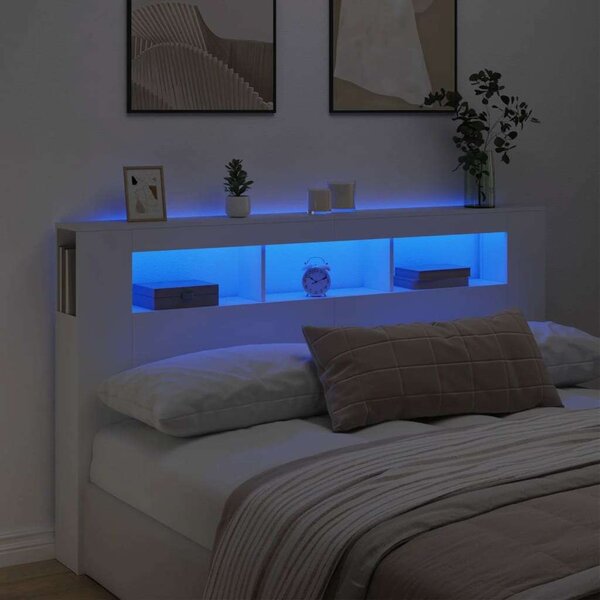 VidaXL LED Fejtámla Polcokkal - Fehér - 180cm