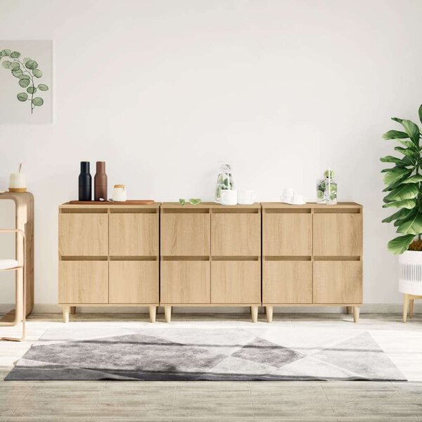 VidaXL 3 db sonoma tölgy színű szerelt fa tálalóasztal 60 x 35 x 70 cm