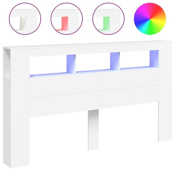 VidaXL LED Fejtámla Polcokkal - Fehér - 180cm
