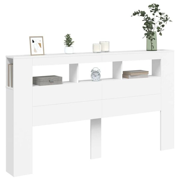 VidaXL LED Fejtámla Polcokkal - Fehér - 180cm