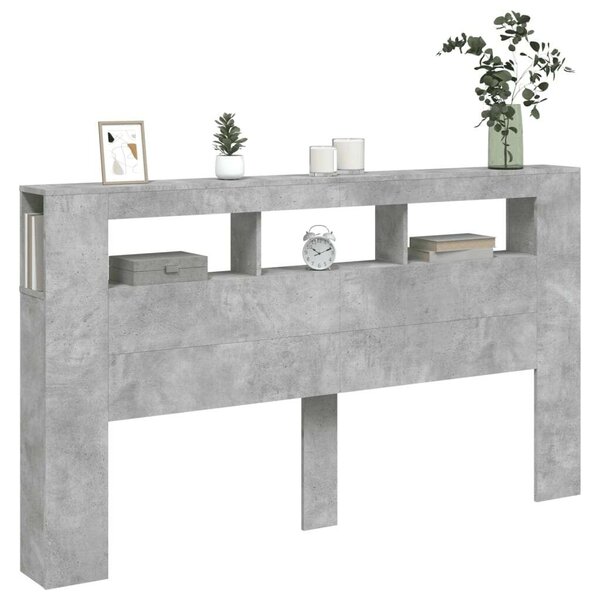 VidaXL LED Fejtámla Polcokkal - Beton Szürke - 180cm