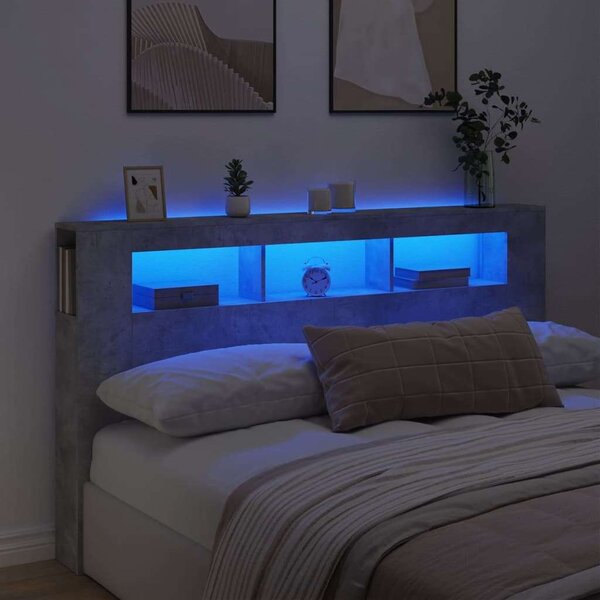 VidaXL LED Fejtámla Polcokkal - Beton Szürke - 180cm