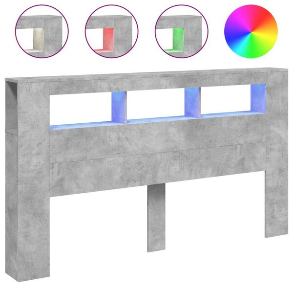 VidaXL LED Fejtámla Polcokkal - Beton Szürke - 180cm