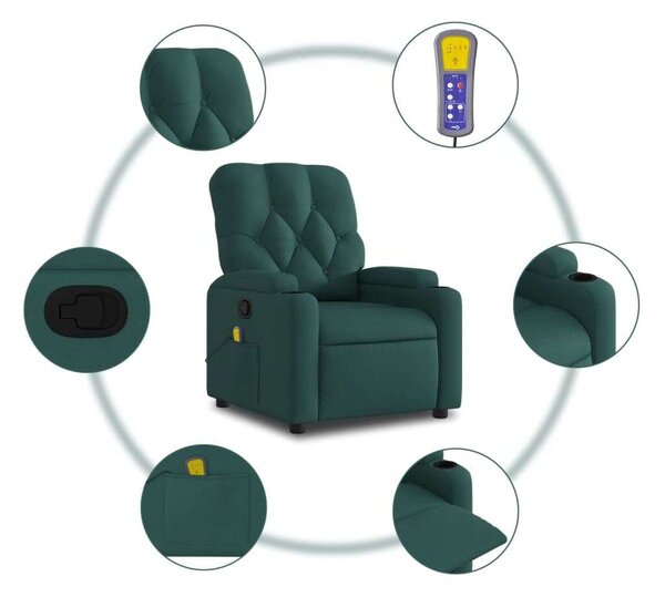 VidaXL sötétzöld szövet dönthető masszázsfotel