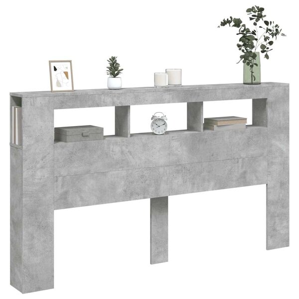 VidaXL LED Fejtámla Polcokkal - Beton Szürke - 180cm