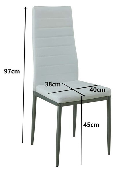 Verna Étkezőgarnitúra - Üveg asztal, 4+1 szék - Fehér-Szürke