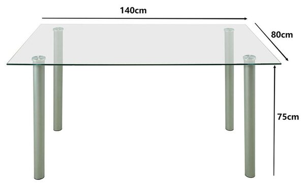 Verna 6+1 Étkezőgarnitúra - Üveg asztal, Szürke Székek - 140cm