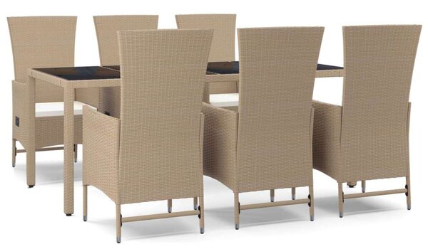 Polyrattan Kerti Étkezőgarnitúra - 7 részes - Bézs