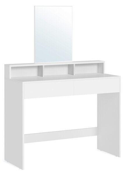 Fésülködőasztal, sminkasztal tükörrel 2 fiókkal és rekeszekkel, fehér 100x40x140cm