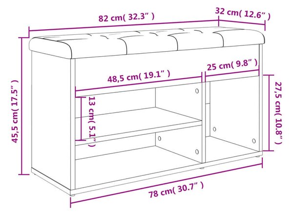 VidaXL sonoma tölgy színű szerelt fa cipőtároló pad 82 x 32 x 45,5 cm