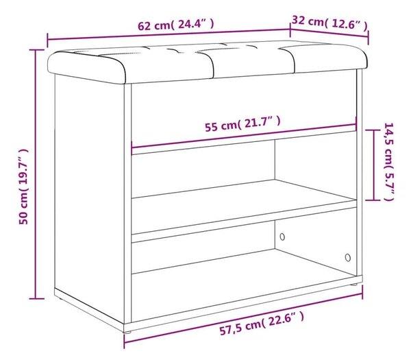 VidaXL fekete szerelt fa cipőtároló pad 62 x 32 x 50 cm