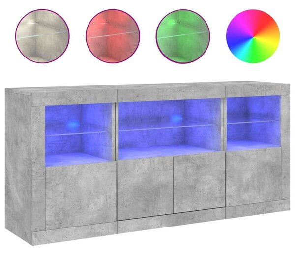 VidaXL LED-es Tálalószekrény - Betonszürke - 142,5cm