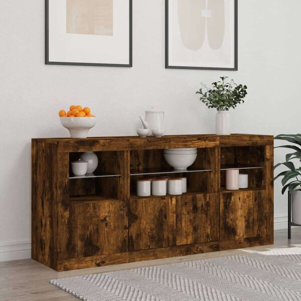 VidaXL füstös tölgyszínű tálalószekrény LED-ekkel 142,5 x 37 x 67 cm