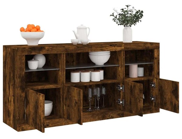 VidaXL füstös tölgyszínű tálalószekrény LED-ekkel 142,5 x 37 x 67 cm