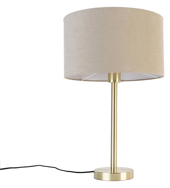 Klasszikus sárgaréz asztali lámpa ernyővel világosbarna 35 cm - Simplo