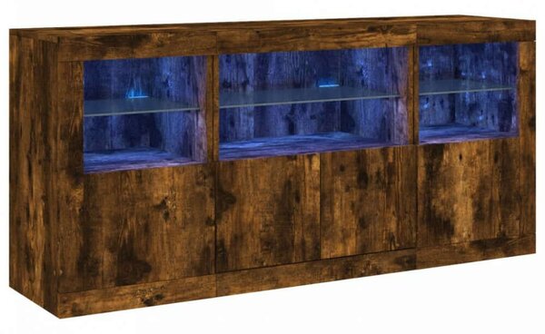 VidaXL füstös tölgyszínű tálalószekrény LED-ekkel 142,5 x 37 x 67 cm
