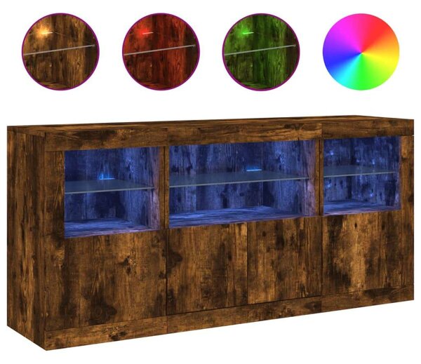 VidaXL füstös tölgyszínű tálalószekrény LED-ekkel 142,5 x 37 x 67 cm