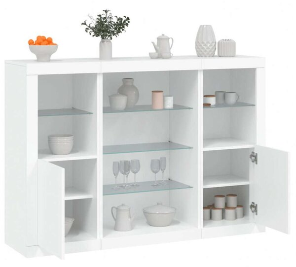 VidaXL LED-es Tálalószekrény - 3 részes - Fehér - 142,5x37x100cm