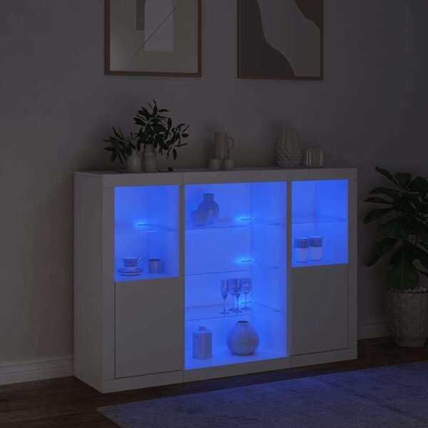 VidaXL LED-es Tálalószekrény - 3 részes - Fehér - 142,5x37x100cm