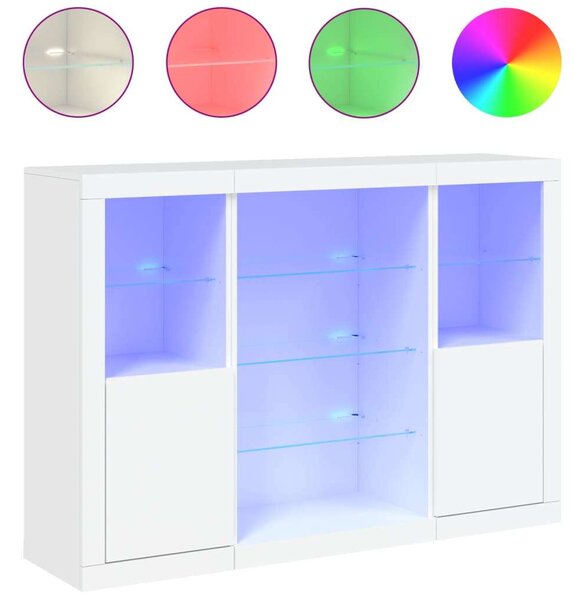 VidaXL LED-es Tálalószekrény - 3 részes - Fehér - 142,5x37x100cm