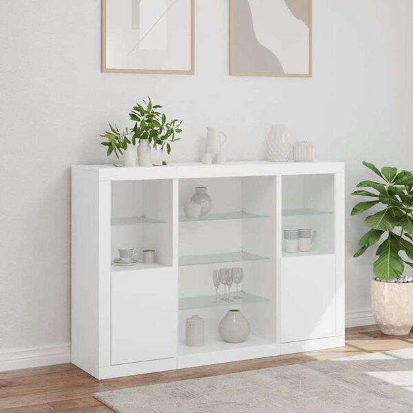 VidaXL LED-es Tálalószekrény - 3 részes - Fehér - 142,5x37x100cm