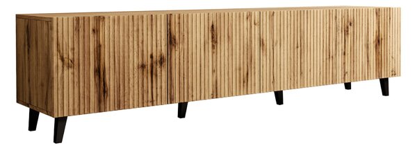 TV-állvány Comes I, Közepes sűrűségű farostlemez, Laminált forgácslap, 53x201x42cm, Fekete, Wotan tölgy