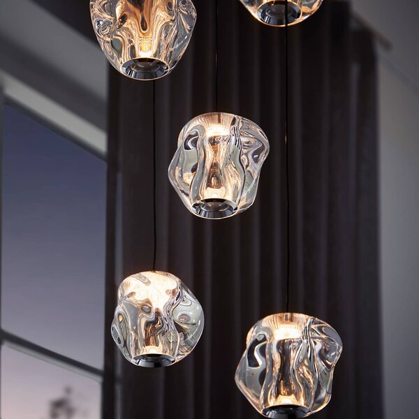 LOOM DESIGN LED-es függőlámpa Ice Ball, króm/kláris, 5 lámpás, dimmelhető, Króm / ezüst, Nappali / Étkező, Műanyag, Modern