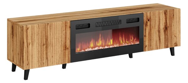 TV-állvány Comes II, Edzett üveg, Közepes sűrűségű farostlemez, Laminált forgácslap, 50x181x42cm, Fekete, Wotan tölgy