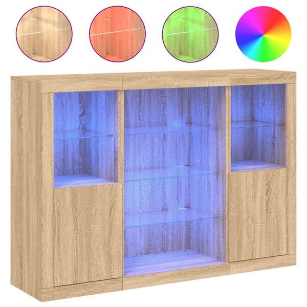VidaXL LED-es Tálalószekrény - Sonoma Tölgy - 142,5cm