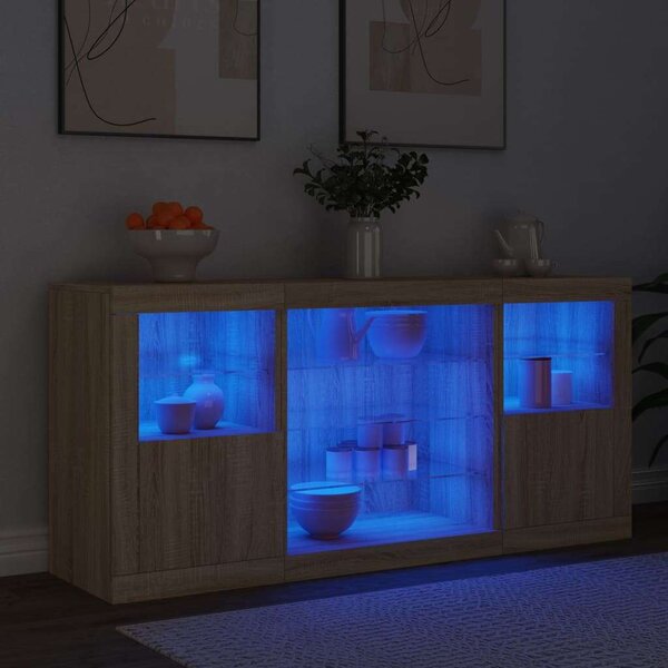 VidaXL LED Tálalószekrény - Sonoma Tölgy - 142,5x37x67cm