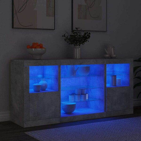 VidaXL LED-es Tálalószekrény - Betonszürke - 142,5cm