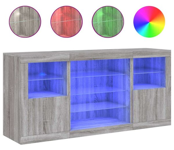 VidaXL LED-es Tálalószekrény - Szürke Sonoma - 142,5cm