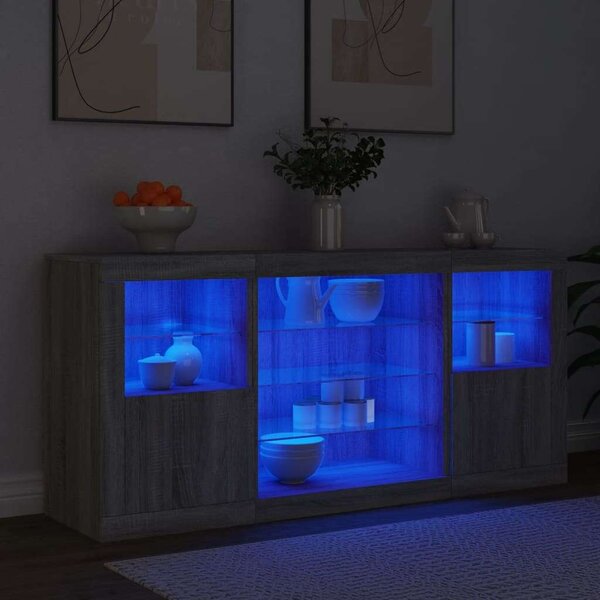 VidaXL LED-es Tálalószekrény - Szürke Sonoma - 142,5cm