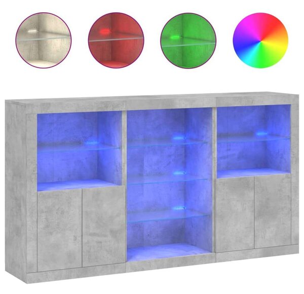 VidaXL LED-es Tálalószekrény - Betonszürke - 181,5x37x100 cm