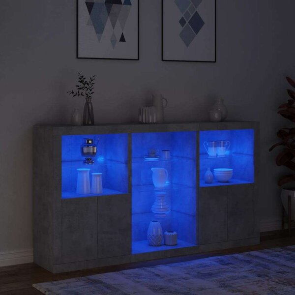 VidaXL LED-es Tálalószekrény - Betonszürke - 181,5x37x100 cm