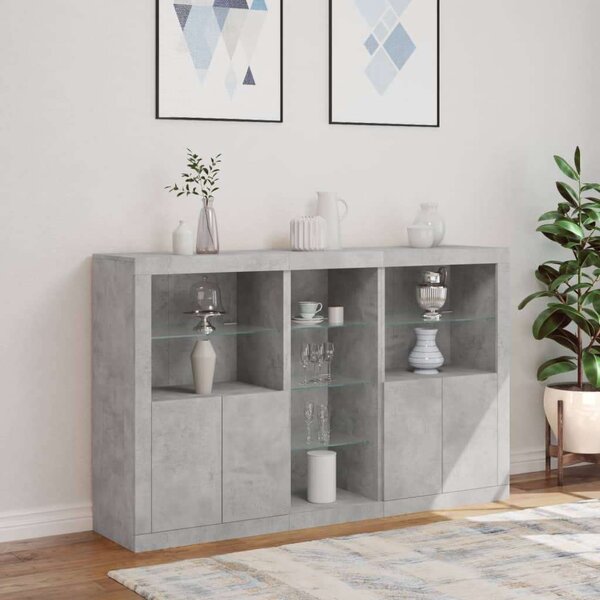 VidaXL LED-es Tálalószekrény - Betonszürke - 162x37x100 cm