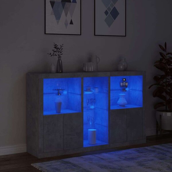 VidaXL LED-es Tálalószekrény - Betonszürke - 162x37x100 cm