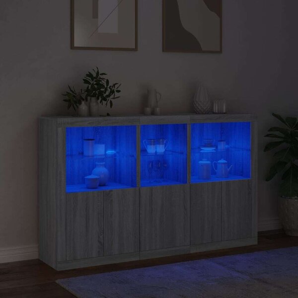VidaXL LED-es Tálalószekrény - Sonoma Szürke - 162x37x100 cm