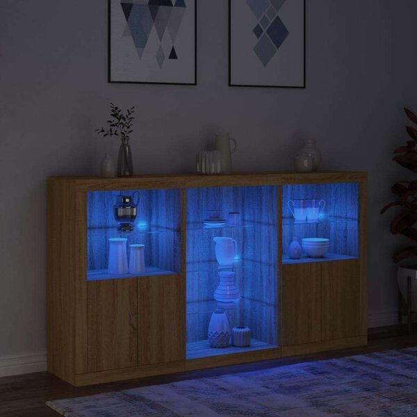 VidaXL LED-es Tálalószekrény - Sonoma Tölgy - 181,5x37x100 cm