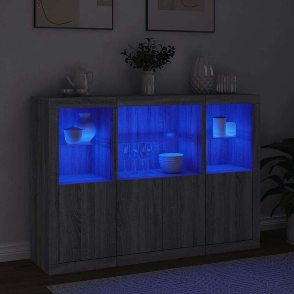 VidaXL LED-es Tálalószekrény Szett - Sonoma Szürke - 142,5cm