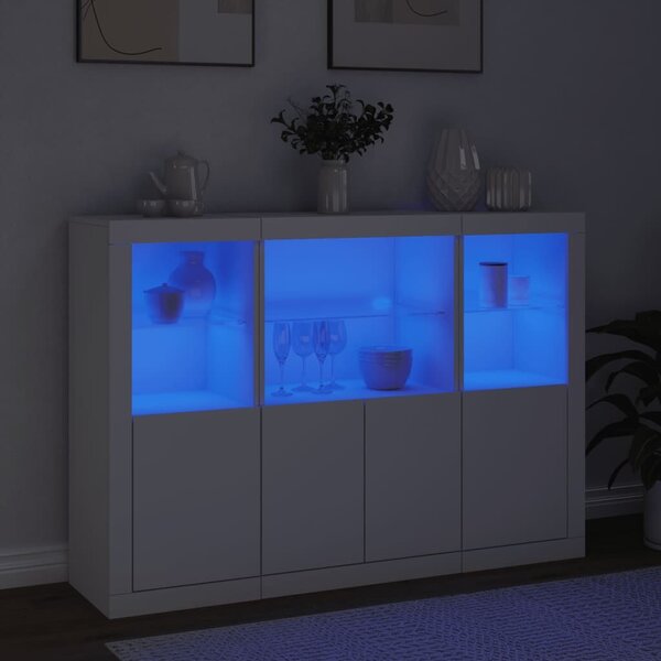 VidaXL LED-es Tálalószekrény Hármas - Fehér - 142,5cm