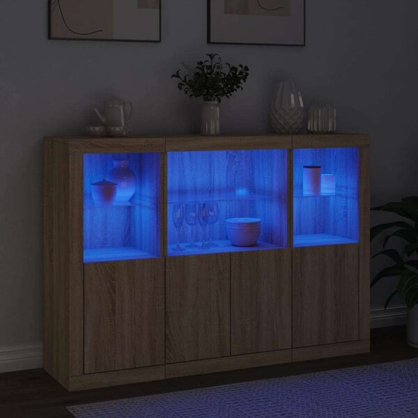 VidaXL LED-es Tálalószekrény - Sonoma Tölgy - 142,5cm