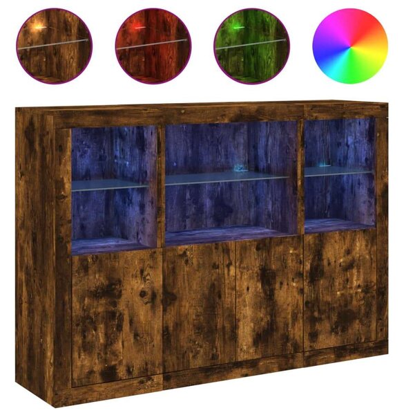 VidaXL LED-es Tálalószekrény Szett - Füstös Tölgy - 142,5x37x100cm