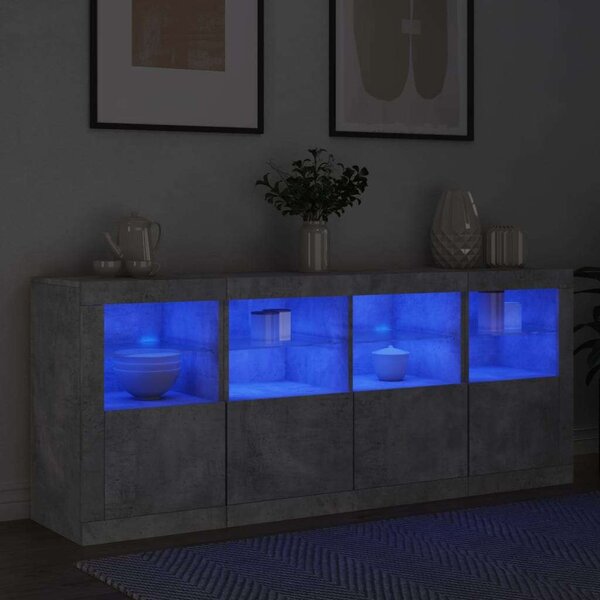VidaXL LED-es Tálalószekrény - Betonszürke - 163cm