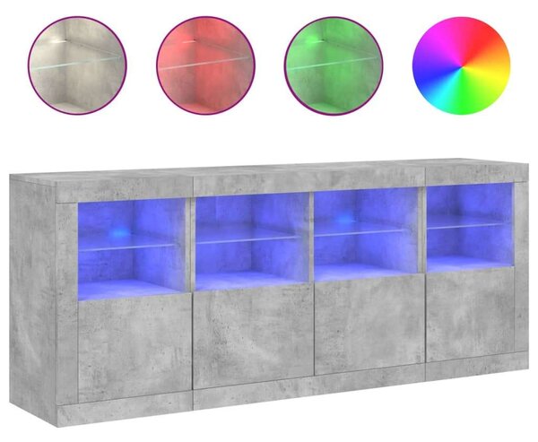VidaXL LED-es Tálalószekrény - Betonszürke - 163cm