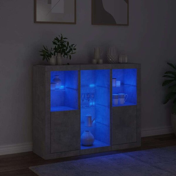 VidaXL LED-es Tálalószekrény Hármas Szett - Beton Szürke - 123x37x100cm