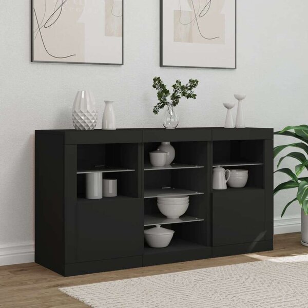 VidaXL LED-es Tálalószekrény - Fekete - 123x37x67 cm