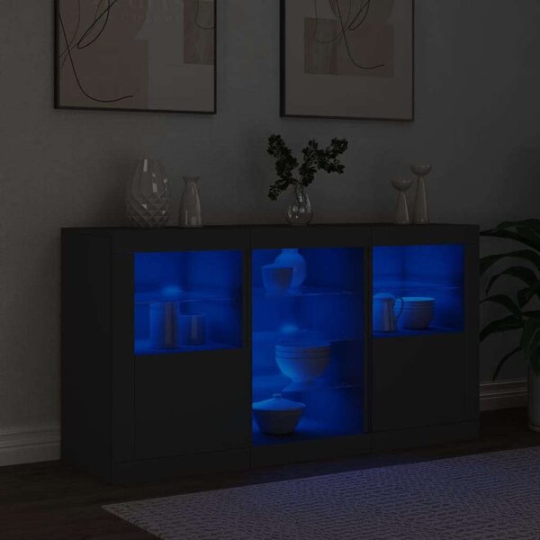 VidaXL LED-es Tálalószekrény - Fekete - 123x37x67 cm