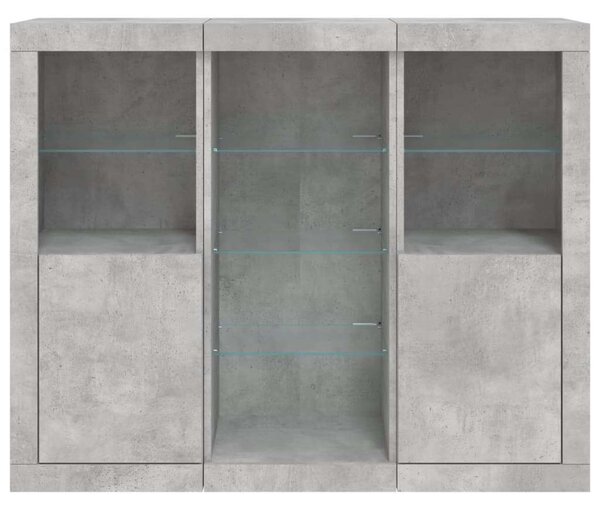 VidaXL LED-es Tálalószekrény Hármas Szett - Beton Szürke - 123x37x100cm